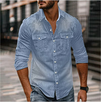 BILL - LANGÄRMELIGES DENIMHEMD – Hellblau