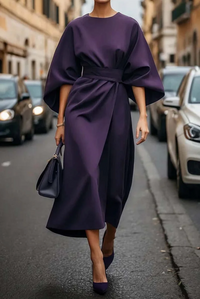 Sonia - Elegantes Kleid mit Lanternenärmeln und Gürtel – Violett