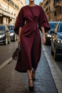 Louise – Elegantes Kleid mit Lanternenärmeln – Bordeauxrot
