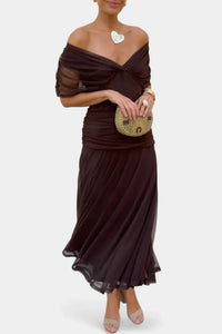 Florayne™ - Elegantes Fließendes Midikleid mit V-Ausschnitt – Dunelbrun