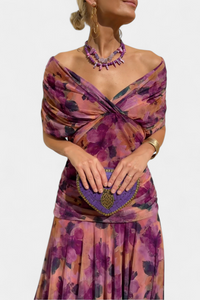 Rawan – Maxikleid Aus Chiffon Mit Schulterfreiem Ausschnitt – Violett