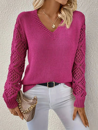 Kendra - Lässiger V-Ausschnitt Strickpullover – Rosa