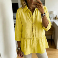 Fiorelly™ Bluse Mit Klassischem Kragen, Cut-Out-Details Und Weitem Saum – Gelb