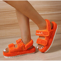 Fashion Soft | Plateau Damen Klettverschluss Sandale für den Sommer – Orange
