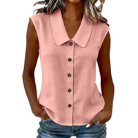 Celinea™ Baumwoll-Leinen-Bluse Mit Elegantem Kragen Und Vorderen Knöpfen – Rosa