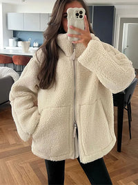 Eimlei | Modische Wolljacke Damen mit Reißverschluss – Beige