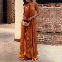 Karina | Damen Neckholder Plissiertes Hochzeitsgastkleid – Orange