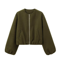 Damen Reißverschluss mit Taschen Übergangsjacke – Olivgrün