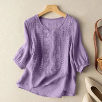 Reagan | Blumenmuster Schlitzausschnitt Bluse – Lila