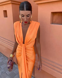Moriah  | Elegantes plissiertes Kleid – Orange