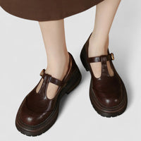 Emilia | Damen Plattform T-Riemen Schuhe Casual Komfort Modern Trend – Braun