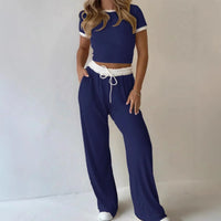 Liz™ Set aus Hochwertigem Rippstrick und Figurbetontem Cropped Top – Dunkelblau