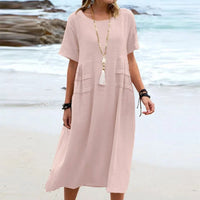Kleid Alessia™ aus Baumwoll-Leinen mit seitlichen Lagen-Details – Rosa