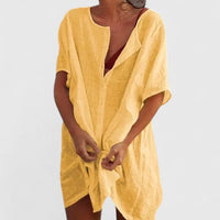 Magdalena | Damen Sommer Lockeres Tunika Midikleid – Gelb