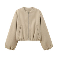 Damen Reißverschluss mit Taschen Übergangsjacke – Khaki