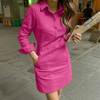 Sabine Casual Kleid | Trendiges Business-Kleid mit langen Ärmeln und Kragen für Damen – Rosa-Rot