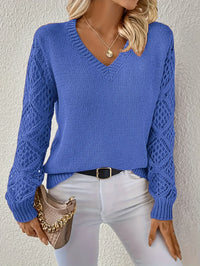 Kendra - Lässiger V-Ausschnitt Strickpullover – Blau