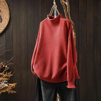 Barbara | Damen Oversized Hohem Kragen Pullover – Rot