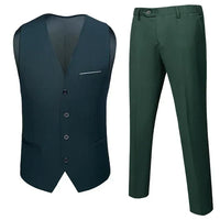 Herren Slim Fit Ärmellose Weste und Hose Set | Hochzeitsgast Anzug – Armee grün