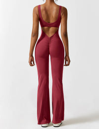 Sionex | Atmungsaktiver Flare-Jumpsuit für Damen Sommer – Weinrot
