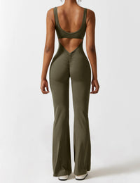 Sionex | Atmungsaktiver Flare-Jumpsuit für Damen Sommer – Olivgrün