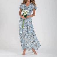 Gabrielle - Stilvolles geblümtes Kleid – Himmelblau