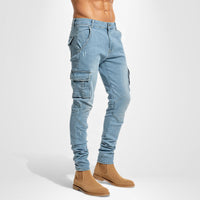 Slim-Fit Cargo Jeans für Herren mit Multifunktionalen Taschen – Hellblau