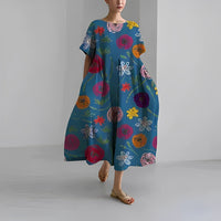 Sommerkleid für Damen – Luftiges Maxikleid im Tunikastil mit Print – Blau