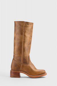 Selina | Damen Knielange Leder Stiefel mit Niedriger Absatz – Hellbraun