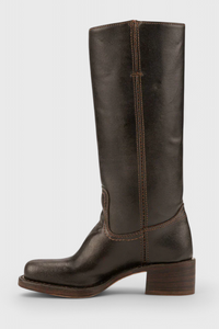 Selina | Damen Knielange Leder Stiefel mit Niedriger Absatz – Dunkelbraun