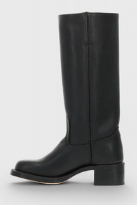 Selina | Damen Knielange Leder Stiefel mit Niedriger Absatz – Schwarz
