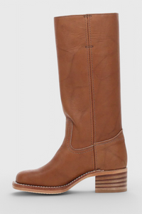 Selina | Damen Knielange Leder Stiefel mit Niedriger Absatz – Braun