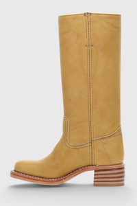 Selina | Damen Knielange Leder Stiefel mit Niedriger Absatz – Gelb