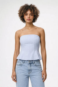 Schulterfreies Top Damen - Peplum Zoom mit Tailliertem Schnitt – Blau