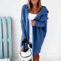 Strickjacke Damen Oversized Mit Kapuze & Fledermausärmeln – Modischer Cardigan Für Herbst Und Winter – Blau