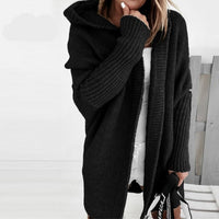 Strickjacke Damen Oversized Mit Kapuze & Fledermausärmeln – Modischer Cardigan Für Herbst Und Winter – Schwarz