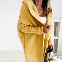 Strickjacke Damen Oversized Mit Kapuze & Fledermausärmeln – Modischer Cardigan Für Herbst Und Winter – Gelb