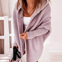 Strickjacke Damen Oversized Mit Kapuze & Fledermausärmeln – Modischer Cardigan Für Herbst Und Winter – Violett