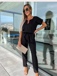 Ivana - Sommer Kurzarm Jumpsuit – Schwarz