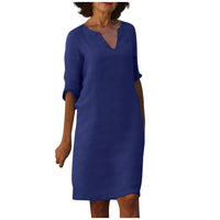 Yasmin - Elegantes V-Ausschnitt-Kleid – Dunkelblau