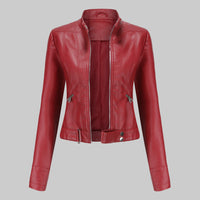Lara | Damen Casual Gürtel Bikerlederjacke – Rot