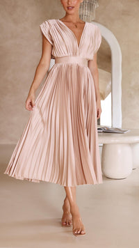Alexis - Elegantes Faltenkleid – CHAMPAGNER