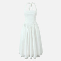 Ursula | Damen Tailliertes Midi-Schwingkleid Neckholder – Fit & Flare Midi – Weiß