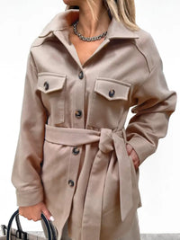 Linavanie | Eleganter mittellanger Damenmantel mit Gürtel - Casual Polyester – Tawny