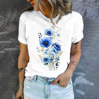 Tessa | Bequemes elegantes Kurzarm T Shirt – Weiße Blume