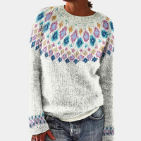 Norweger Grobstrickpullover Damen | Rollkragen Mit Muster – Weiß