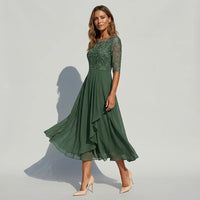 Ella | Damen Festliches Spitzen Midikleid – Grün
