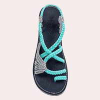 Bequeme Damen Strandsandalen mit weicher Sohle – Blau - Weiß