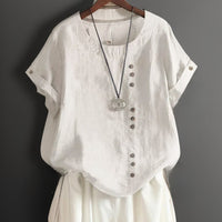 Joline┃T-Shirt mit Rundhalsausschnitt und Knöpfen – Weiß