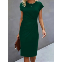 Damen Elegante Gerafftes Bodycon Kleid | Kurze Ärmel – Dunkelgrün